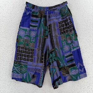 VTG Naturally Yours Pants Womens M Purple Geometric Bermuda Elastic Waist Capri
